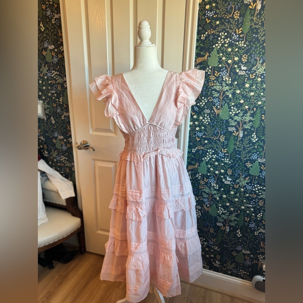 TCEC Light Pink Ruffled Midi Dress